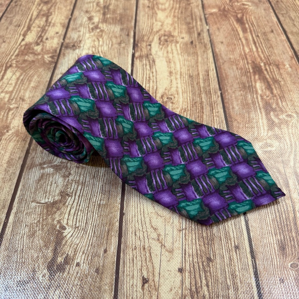 J Garcia War Collection Seven Necktie Mens One Size Purple Abstract Silk Art